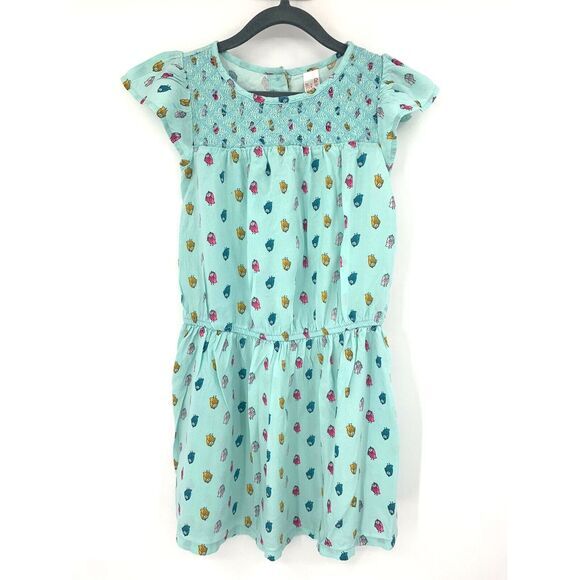 Cat & Jack Teal with Owls Elastic‎ Waist Cap Sleeve Girl's Dress Size S 6/6X - Picture 4 of 9